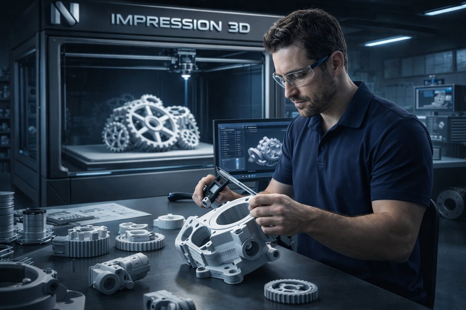 Impression d'une piece technique sur machine 3D chez NOVO FORM 3D